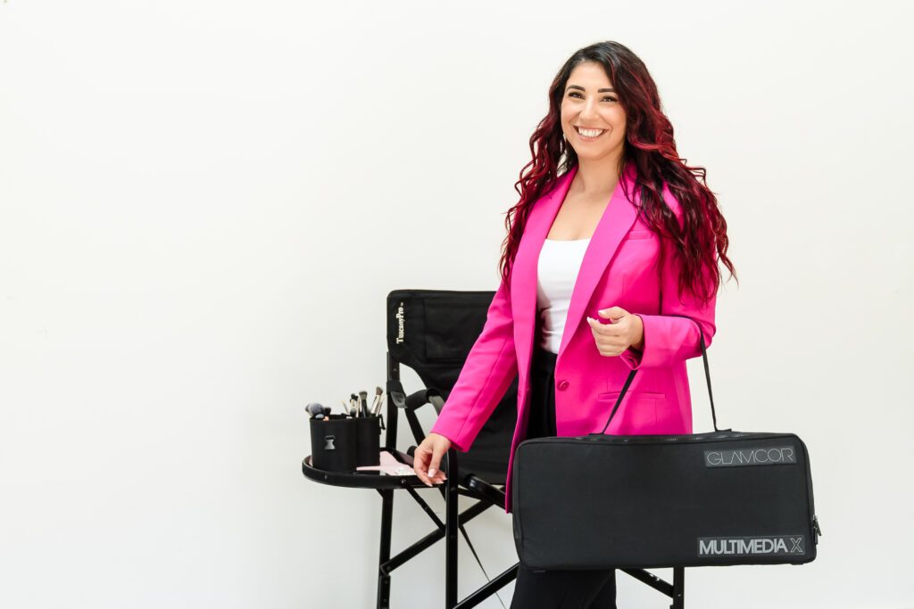 Makeup artist smiling during relaxed lifestyle headshot session in Sacramento